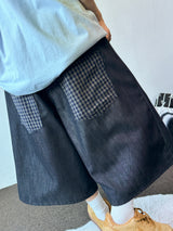 Teki Check Pocket Wide Denim Bermuda Shorts 2color
