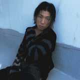 Stripe knit zip-up jacket / Black