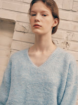BOUCLE V NECK KNIT LIGHT BLUE