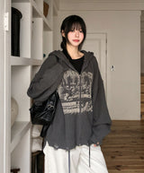Atonic Lettering Hood Zip-Up Knit