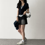 Erkin Spandex V-neck Color Layered Button Cardigan Short Sleeve T-shirt