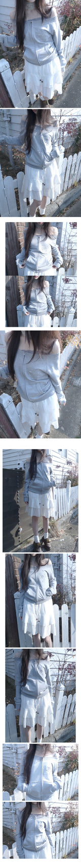 of off-shoulder zip-up