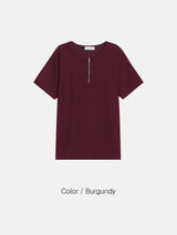 LMN zipper Henley neck V-neck short-sleeved knitwear (4 colors)