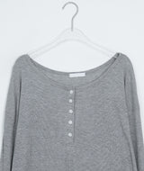 Nuaf Loose-Fit Summer Henley Neck Button Long Sleeve Tee