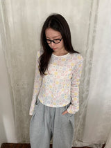 ヒデニフラワーパッチワークパンチングTシャツ