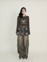 Kibet Heart Vintage Printed Long Sleeve T-Shirt