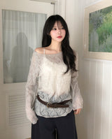 Bubble Punching Boat Neck Loose Fit Knit