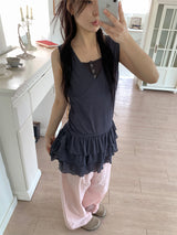 RIBBON PUNCHING WIDE PANTS (3C)