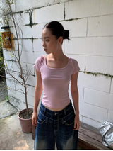 Reversible Back Strap Pink Beads Short Sleeve Tee
