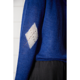 ARGYLE ELBOW KNIT ZIP-UP HOODIE / BLUE