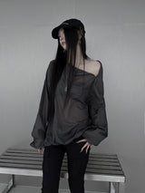 [unisex] シースルーダイアゴナルジッパーT (2color)