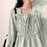 Lynx Ribbon Square Neck Shirring Blouse