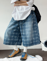 HIGH QUALITY🩵CHECK BANDING DENIM BERMUDA 💙💎🫐🤍