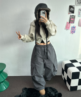ヒーター❤カーゴオーバーロングバンディングパンツ 🩶🖤🤎💚4COLOR