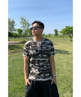 Camo Waffle Henley Neck Muscle Fit T-shirt