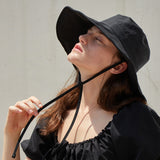 Nylon Strap Wide Bucket Hat (Black)