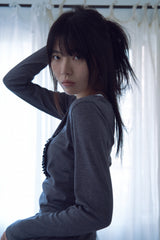 クリームUネックロングスリーブ_メランジグレー