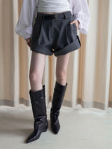 Linen Pleated A-Line Roll-Up Shorts