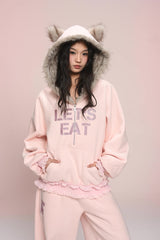 eat me plz* カシーキャットイヤーフリースフーディフォアオータムウィンターウォームジャケット