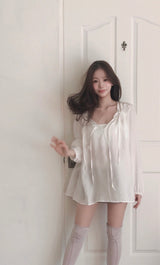 romantique deep v pleur shirring bl