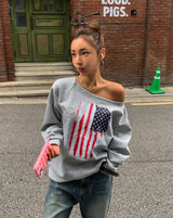 Vintage Flag Off-Shoulder Sweatshirt