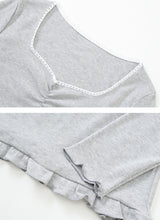 Lua Shirring Lace Frill Rib T-Shirt (4color)