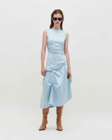 DOZI - Sleeveless Pinched Long Dress _ BLACK