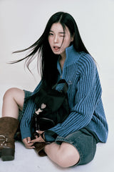 TWO TONE KNIT ZIP-UP