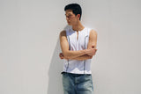 Curved half zip up sleeveless(White)