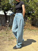 FRONT SIDE PATCHWORK DENIM PANTS code 18106