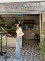#Back Slit Square Short Sleeve Knit + Scrunchie Set (5color)