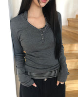 Karun Snap V-Neck Long Sleeve T-Shirt