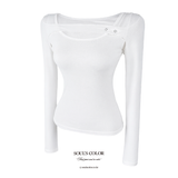 Eyelet Strap Slit U-Neck Top (2color)