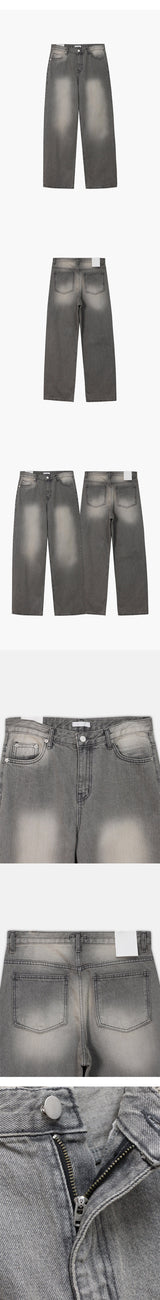 [Unisex] グレーチンウォッシングデニムパンツ