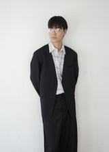 pinstripe collarless blazer