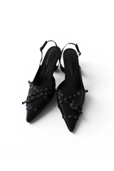 BUCKLE STRAP EYELET POINTED SLINGBACK HEELS