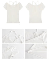 White lace halter layered short-sleeved T-shirt