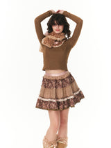 ROSE ISLAND Withered Rose Forest-Style Corduroy Tiered Patchwork Skirt