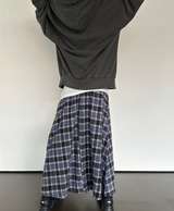 FEMININE HIP LONG CHECK JACQUARD SKIRT - 2 COLOR