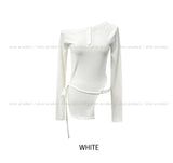 NP Slit Strap Unbalance Shoulder Long Sleeve