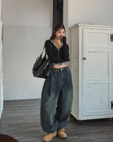 Kenta rivet pintuck balloon denim pants