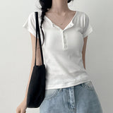 Daily💭Slim Fit Cloud Button Henley Neck Short Sleeve T (6 colors)