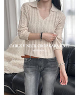 [F/W] Cable v neck kara crop knit(4color)