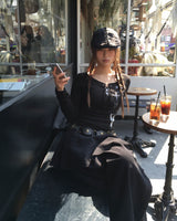 Lace black cotton pants