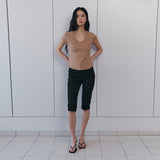 C 90S LINE SLIT NECK HALF-SLEEVE T-SHIRT_CAMEL