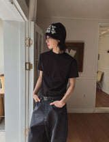ロールスタンドカットクロップショートスリーブTシャツ