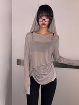 ミドル ドレープ ルーズ フーデッド ロングスリーブ Tシャツ 3カラー