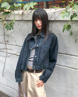Mizen collar pocket washed denim jacket