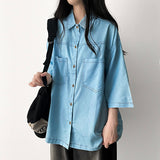 Icle Stitch Denim Boxy Fit Short-Sleeved Shirt