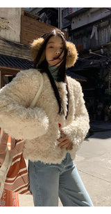 Beads Burton No Collar Round Fur Jacket